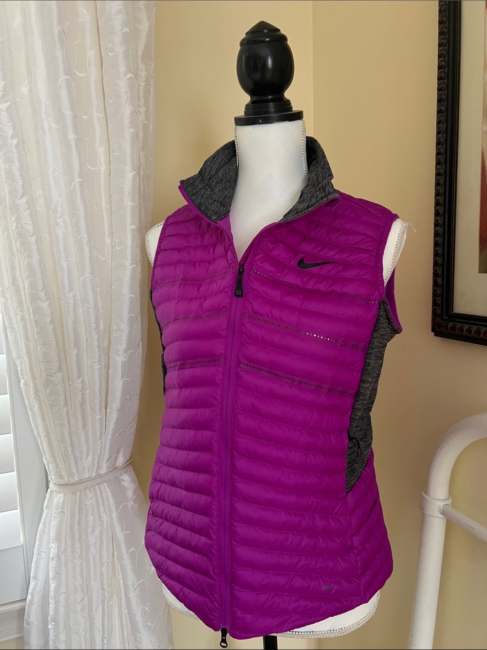 Nike Women's Magenta Quilted Insulated Vest with Gray Panels